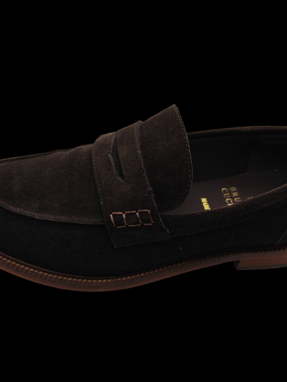 Brunello Cucinelli Men Suede Penny Loafers Dark Brown Dress Shoes Italy 9